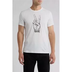 John Varvatos Mens Salt White Tough Peace Graphic CrewNeck Short Sleeve Shirt S